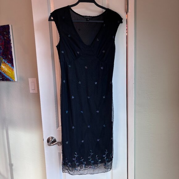 Vintage Midi Dress Y2K BCBG Embroidered Mesh Floral Dress S Fairy Whimsigoth - Picture 1 of 11